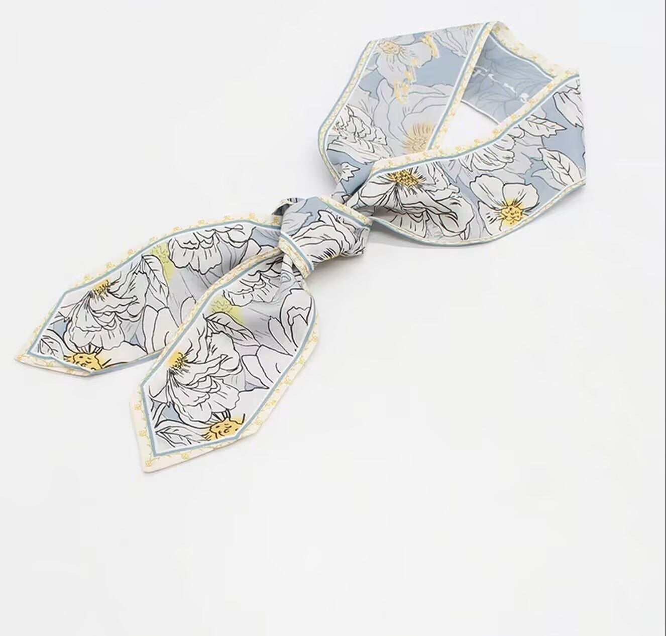 French Retro Fashion White Patterned Blue Hair Ribbon