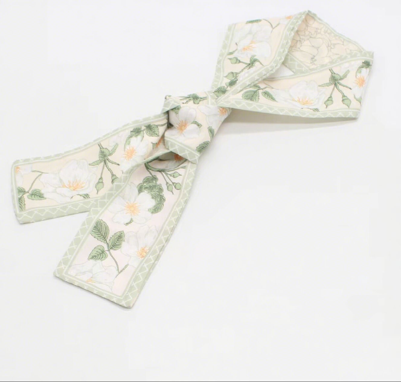 French Retro Fashion White Patterned Green Hair Ribbon